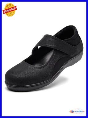 Women's Leather Orthopedic Mary Jane Flats - Non Slip Memory Foam Work Shoes